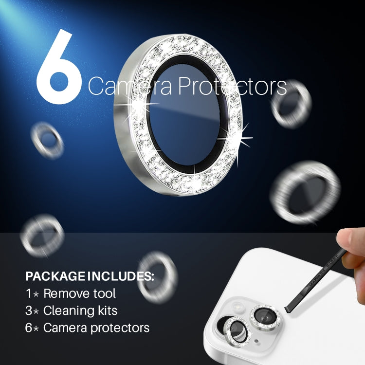 Frendorf | Für iPhone 15 / 15 Plus / 14 / 14 Plus NORTHJO 3 Set 6pcs Kameraobjektivschutz Glitter Metallring Film (Silber)