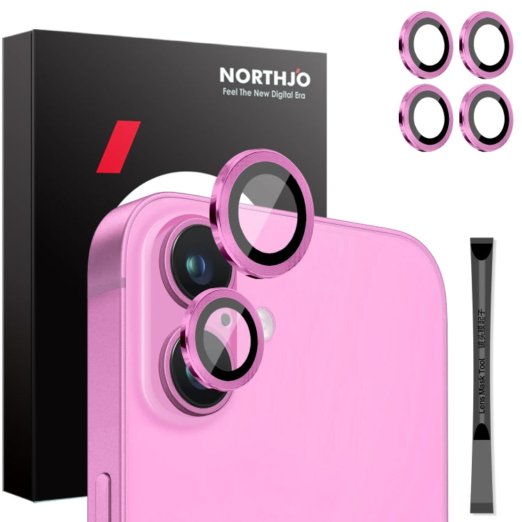 Frendorf | Für iPhone 16 / 16 Plus NORTHJO 2 Sets 4pcs Kameralinsen-Schutzabdeckung Metallringfolie (Rose)