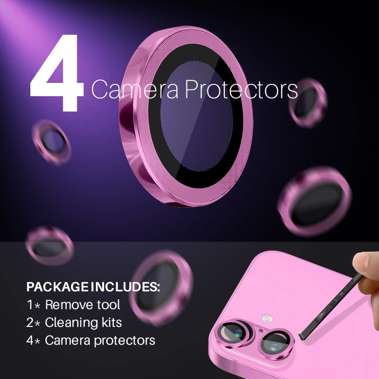 Frendorf | Für iPhone 16 / 16 Plus NORTHJO 2 Sets 4pcs Kameralinsen-Schutzabdeckung Metallringfolie (Rose)