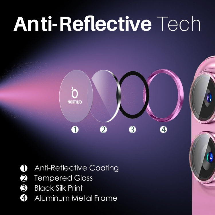 Frendorf | Für iPhone 16 / 16 Plus NORTHJO 2 Sets 4pcs Kameralinsen-Schutzabdeckung Metallringfolie (Rose)