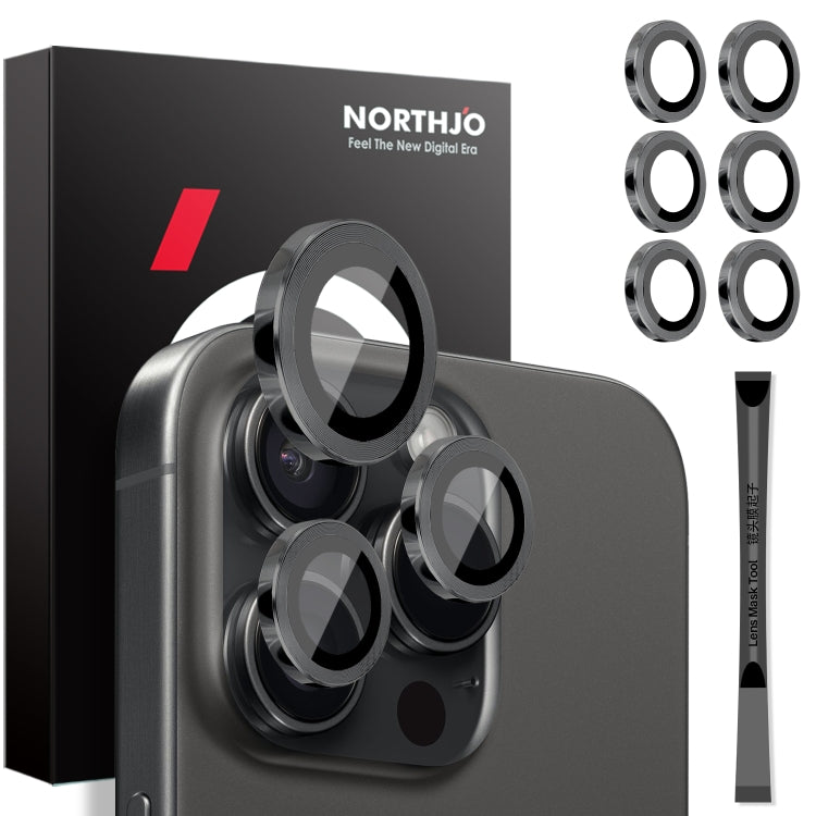 Frendorf | Für iPhone 16 Pro / Pro Max NORTHJO 2 Sets 6 Stück Kameraobjektivschutz Abdeckung Metallring Folie (Schwarz)
