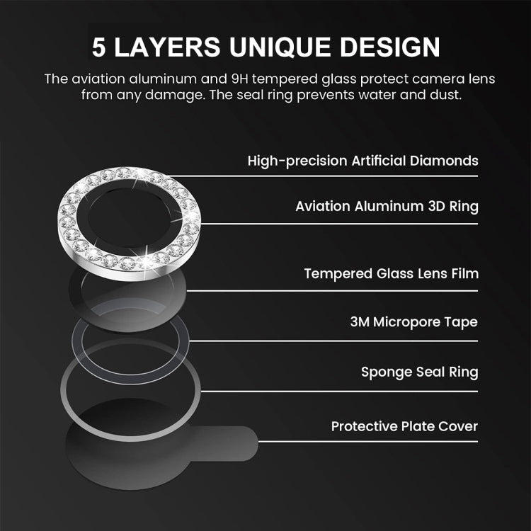 Frendorf | Für iPhone 16 Pro / 16 Pro Max ENKAY AR Anti-Reflexions Einzigartiger Diamantring Kameraobjektivglas Vollständige Folie (Meerblau)