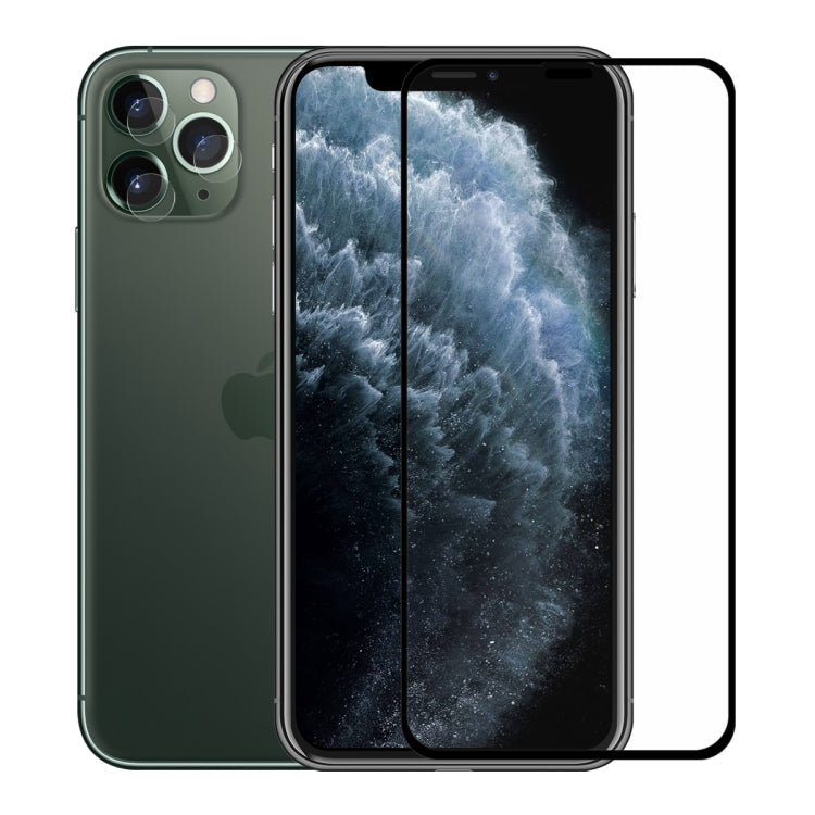 Frendorf | Für iPhone 11 Pro Max Hat-Prince 2 in 1 Vollkleber 0.26mm 9H 2.5D gehärtetes Glas Vollsichtschutz + 0.2mm 9H 2.15D abgerundete Kante Rückkamera Linse gehärtete Glasfolie
