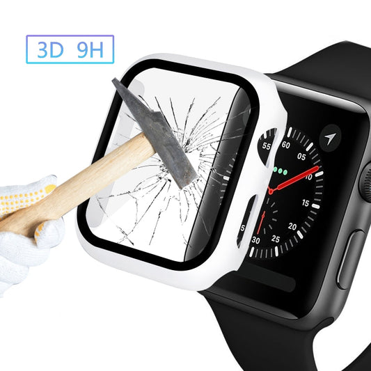Frendorf | ENKAY Hat-prince Vollschutz PC-Hülle + Gehärteter Glas Schutz für Apple Watch Series 5 / 4 44mm (Weiß)