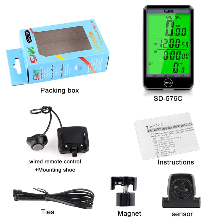 Frendorf | SUNDING SD-576C Fahrrad LCD Hintergrundbeleuchtung Stoppuhr Fahrrad Geschwindigkeitsmesser Fahrrad Kilometerzähler Stoppuhr (Gelb)