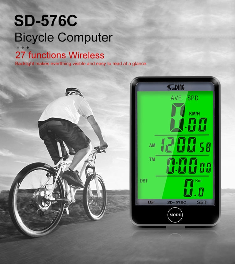 Frendorf | SUNDING SD-576C Fahrrad LCD Hintergrundbeleuchtung Stoppuhr Fahrrad Geschwindigkeitsmesser Fahrrad Kilometerzähler Stoppuhr (Gelb)
