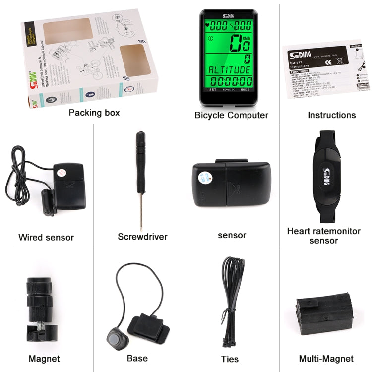 Frendorf | SUNDING SD-577C FahrrComputer LCD Hintergrundbeleuchtung Wasserdicht Drahtlos Stoppuhr MTB Fahrrad Kilometerzähler Stoppuhr Fahrrad Geschwindigkeitsmesser