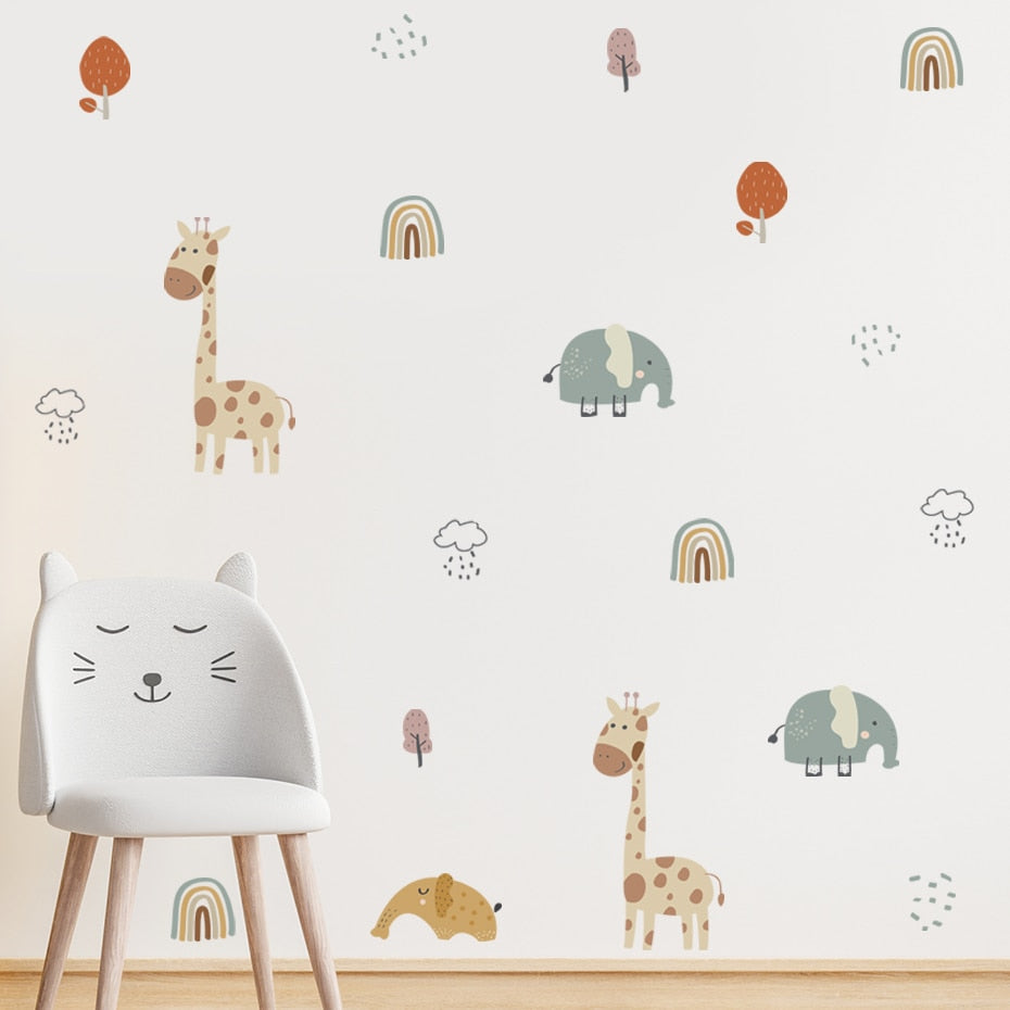 Frendorf | Cartoon Wandtattoo Giraffe Elefant Regenbogen