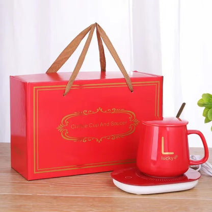 400ML Kaffeetasse Untersetzer Set 55 Grad Temperaturhalte Automatische Heizung Keramikbecher