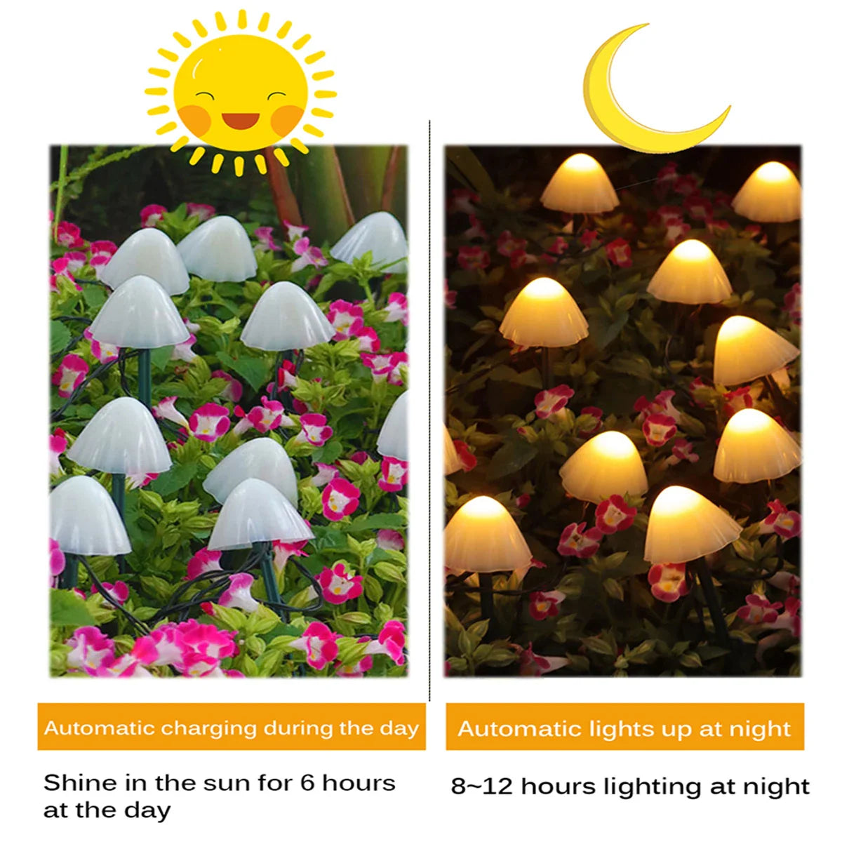 Solar-Pilz-Lichterkette: LED-Solarleuchten für Garten, Terrasse, Gehweg und Landschaftsgestaltung