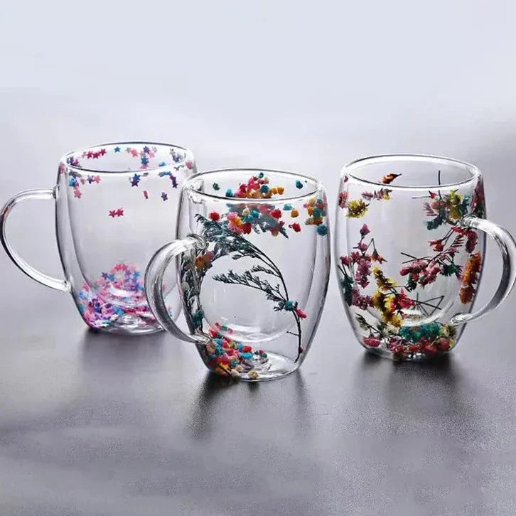 Frendorf | 2 Stück Trockenblumen Doppelt Wand Glasbecher