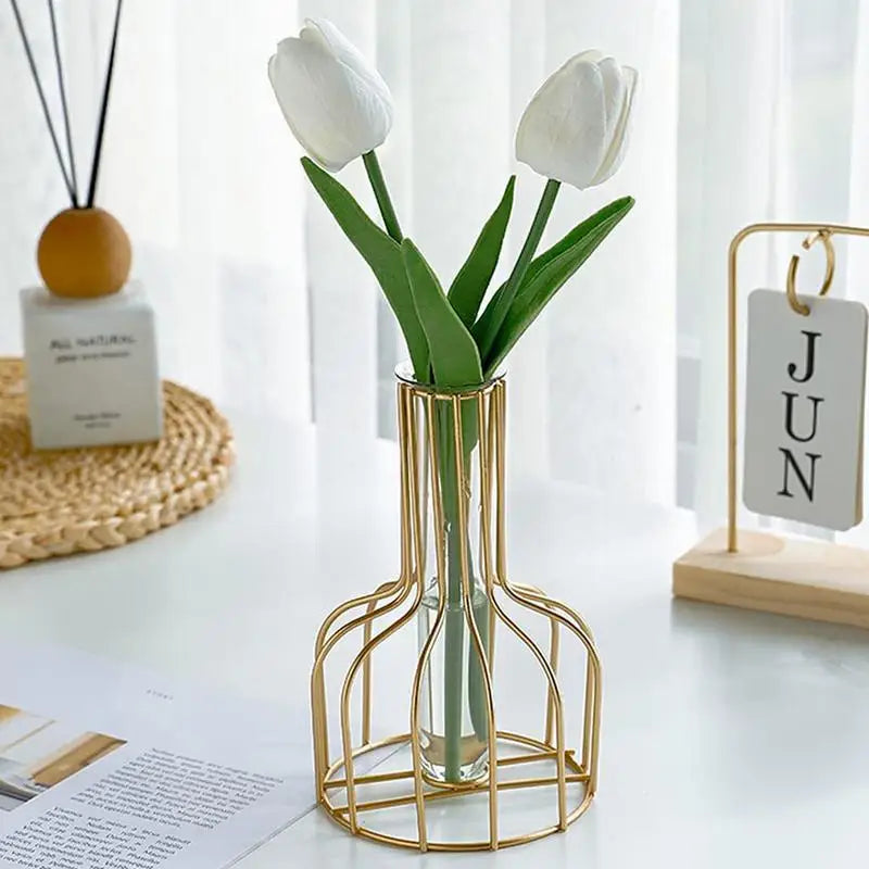 Frendorf | AuraCage Goldene Vase | Metall-Käfig-Design | Elegante Dekoration | Perfekt für Zuhause & Büro | Zeitloses Wohnaccessoire