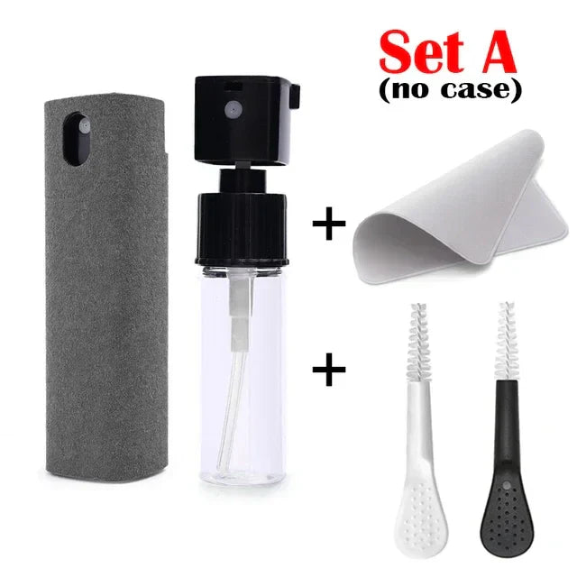 Frendorf | Mikrofaser Bildschirmreiniger Spray Set mit Tuch & Bürste für Smartphones, Tablets, Laptops