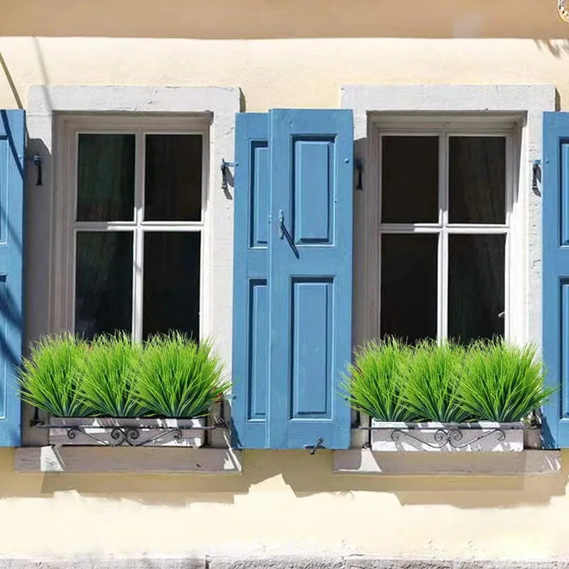 Frendorf | 2 Stück 7 Gabeln/Bündel Künstliche Gras Pflanzen – Grüne Kunststoffblumen für Hochzeit, Frühling, Sommer, Wohnzimmer und Weihnachtsdekoration