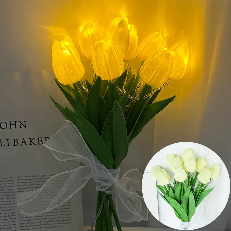 LED-Lampe mit künstlichem Tulpenblumenstrauß perfekt für Geschenke oder als Hochzeitsfeier-Hausdekorationen