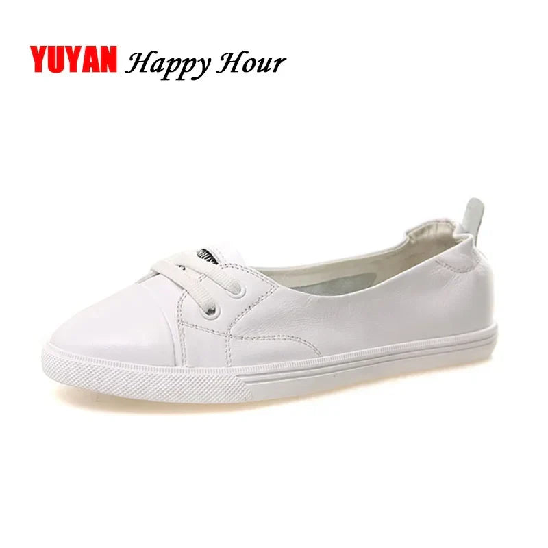Frendorf | 100% Echtes Leder Schuhe Frauen Flach Causal Schuhe Weiches Rindsleder Weiße Flats