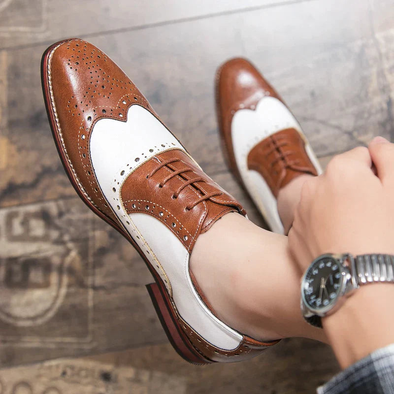 Frendorf | Herren Luxus Schuhe Brogue Schnürung Casual Britischer Stil Kontrastfarbe Oxford Büro