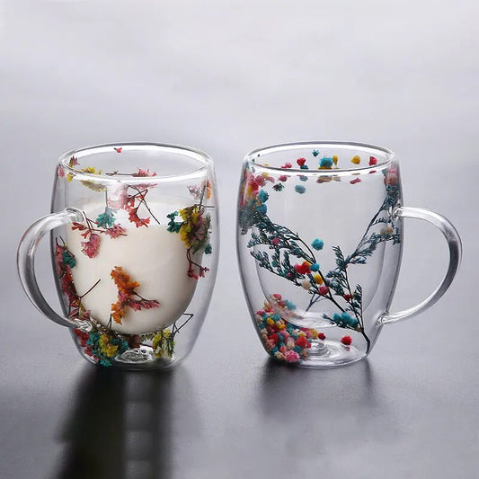 Frendorf | 2 Stück Trockenblumen Doppelt Wand Glasbecher