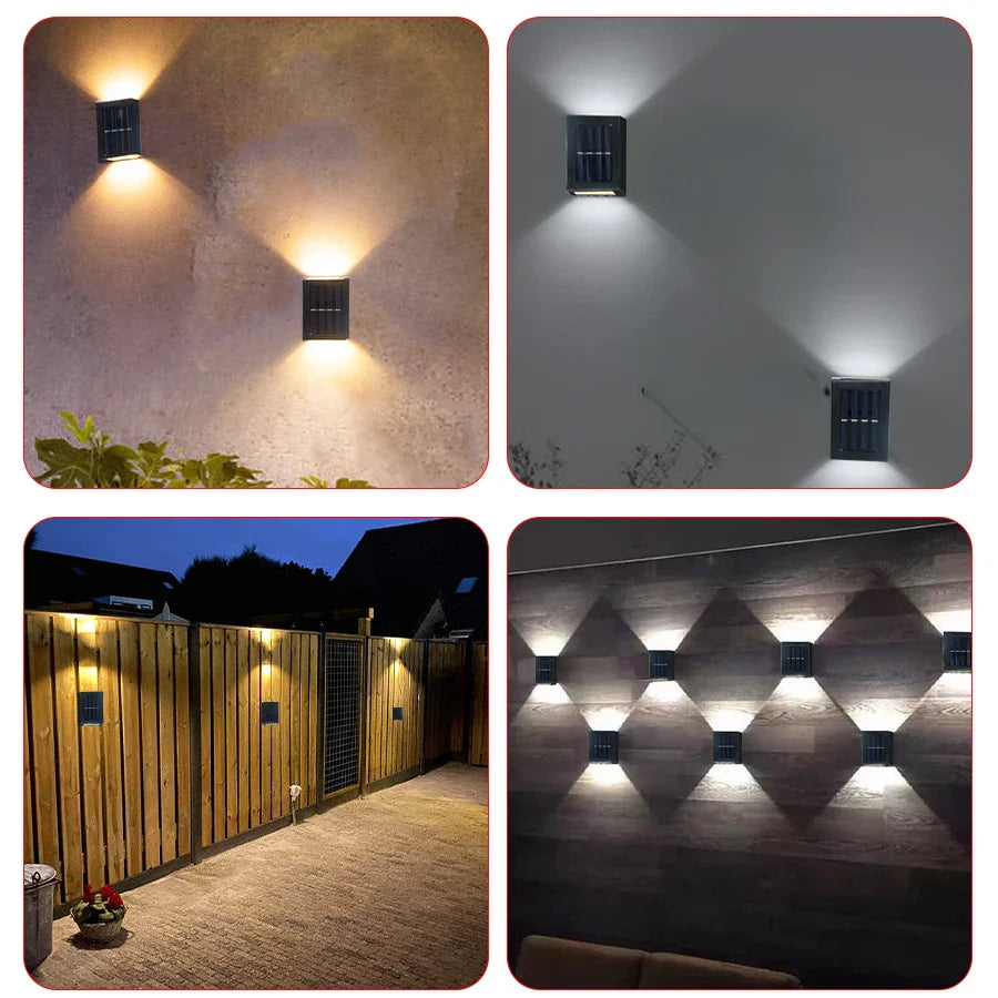 Wasserdichte LED Solar Wandleuchte: Auf- und Abstrahlung für Balkon, Garten, Straße und Landschaft