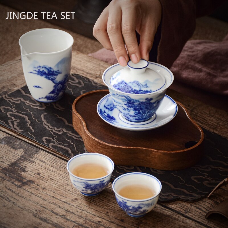 Frendorf | PorceVive Gaiwan Teetasse | Handgefertigtes Porzellan mit Landschaftsmuster | Chinesisches Teeset mit Deckel