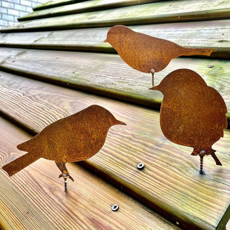 Frendorf | 4-teiliges rustikales Metallvogel-Set Zaun Dekor