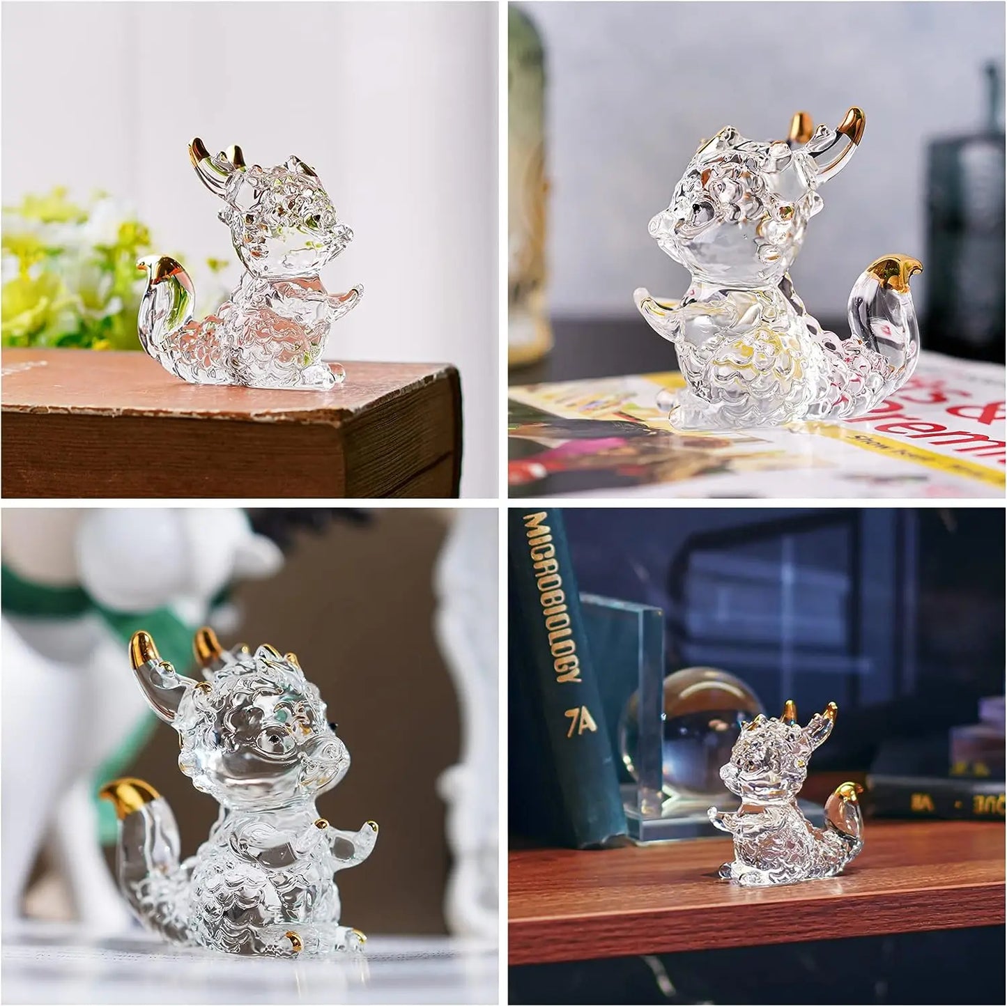 H&D 3-Zoll Kristalldrachen Figur Sammlerstücke Kunstglas Tier Ornament Dekoration für Bürotisch Zuhause Schlafzimmer
