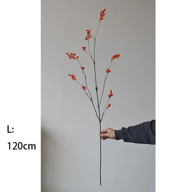Frendorf | 120CM Chinesischer Stil Zen Blumenarrangement – Künstliche rote Beeren und grüne Obstspieße für Zuhause, Teetisch und Winterdekoration