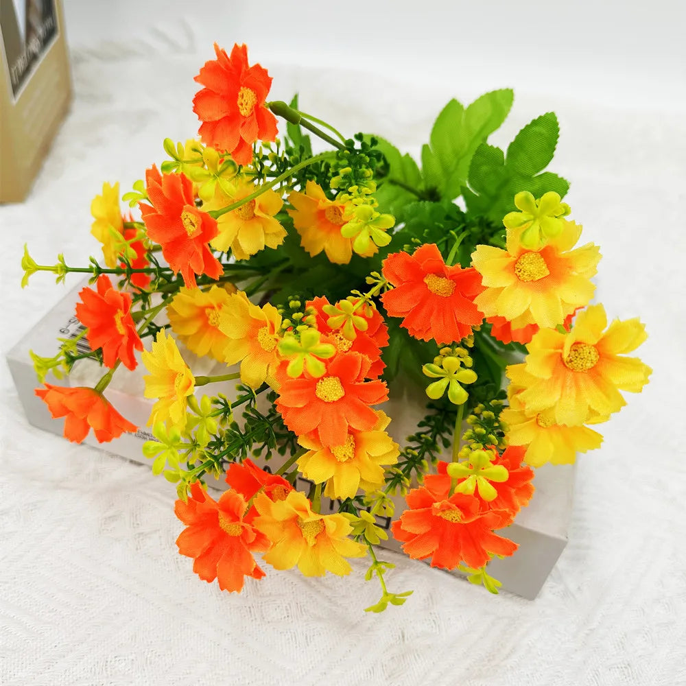 Frendorf | 1 Bund Künstliche Blumen – UV-beständige Sträucher und falsches Grünzeug für Büro, Küche, Hochzeit, Gartendekoration – Kunstseiden-Rosen- und Gänseblümchen-Pflanzen