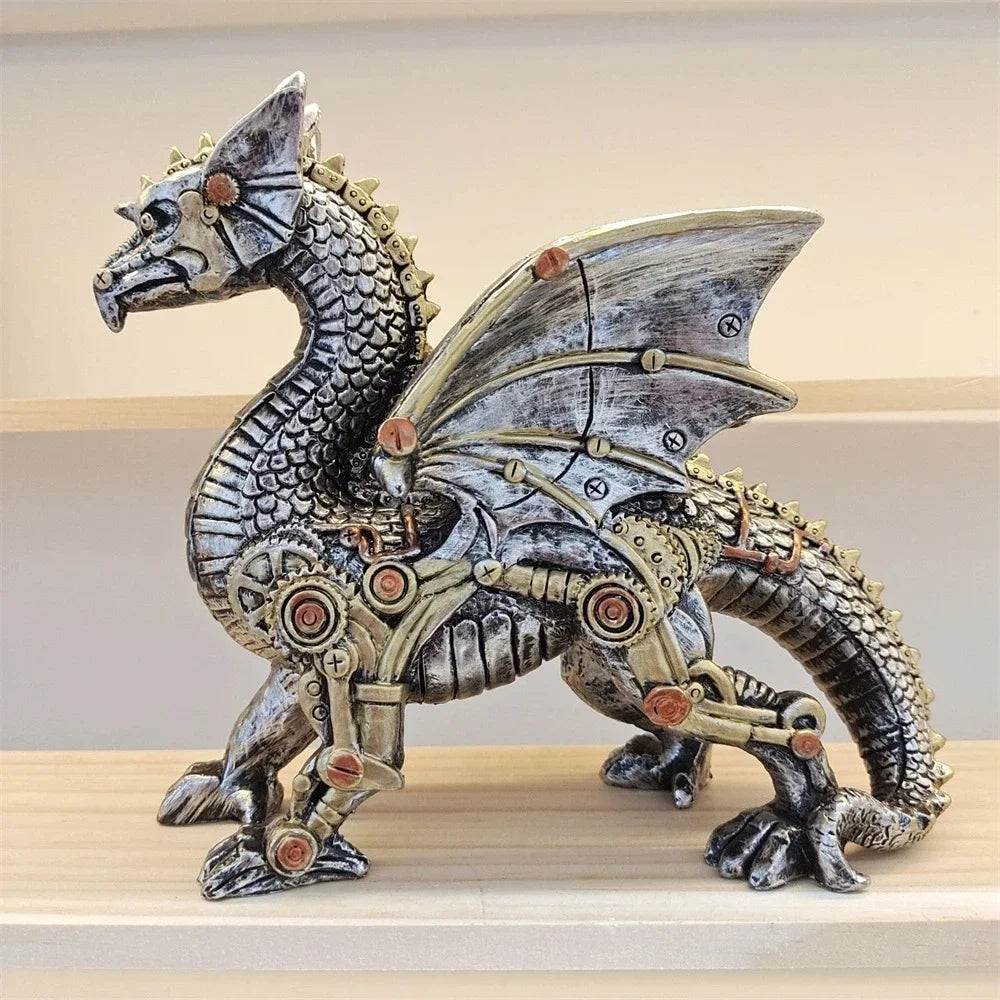 Frendorf | GearMorph Steampunk Tierfigur aus Harz | Industriestil Tischdeko | Mechanischer Drache, Elefant & Schnecke | Kunstvolle Deko für Zuhause