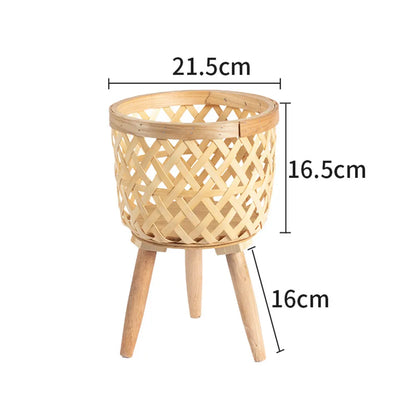 Handgefertigter Bambusgewebter Blumentopf mit Ständer Pflanze Blumenanzeige Aufbewahrungsständer DIY Aufbewahrung Kinderplantöpfe Wohnkultur