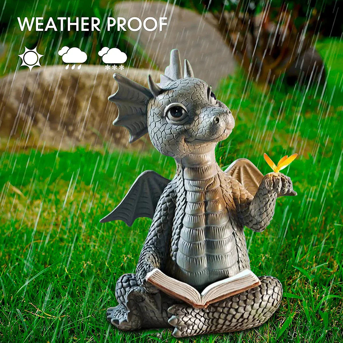 Garten Lese Buch kleiner Drache Skulptur süße Drachen Statuen Harz Drachen Skulpturen Kunst Ornament für Rasen Hof Haus Dekor