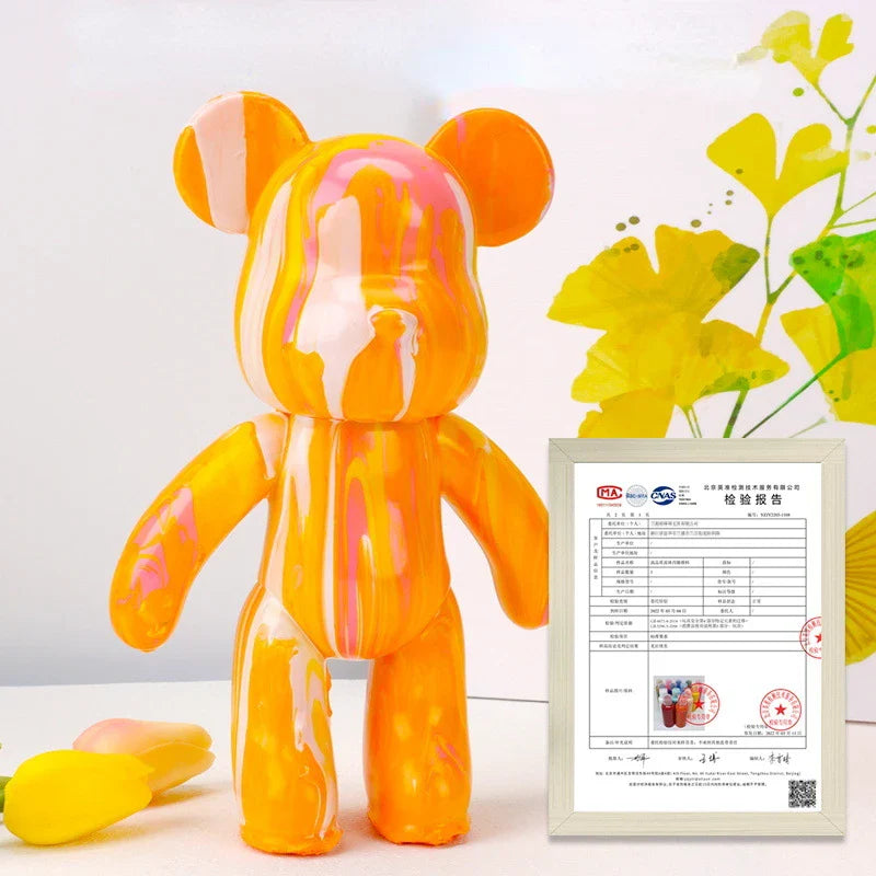 Graffiti Painted Fluid Violent Bear White Body Ornaments DIY Handmade Personalized Model Home Desktop Decoration Accessories New