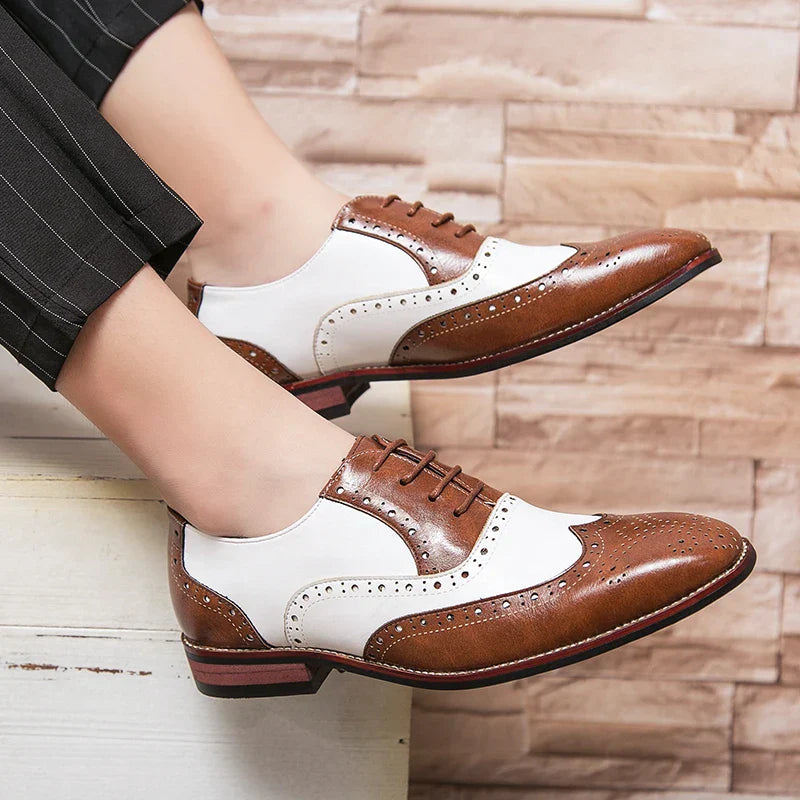 Frendorf | Herren Luxus Schuhe Brogue Schnürung Casual Britischer Stil Kontrastfarbe Oxford Büro