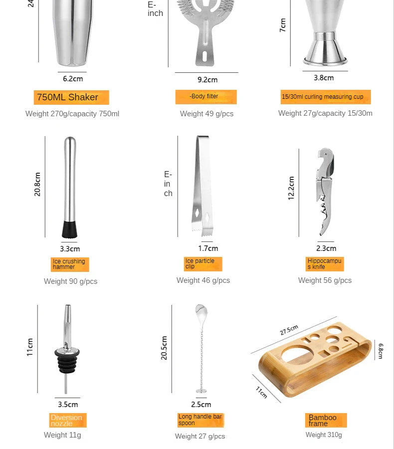 Frendorf | MixArt Metallisches Bar-Set | Elegantes Cocktail- und Barkeeper-Set | Perfekte Getränke leicht gemacht