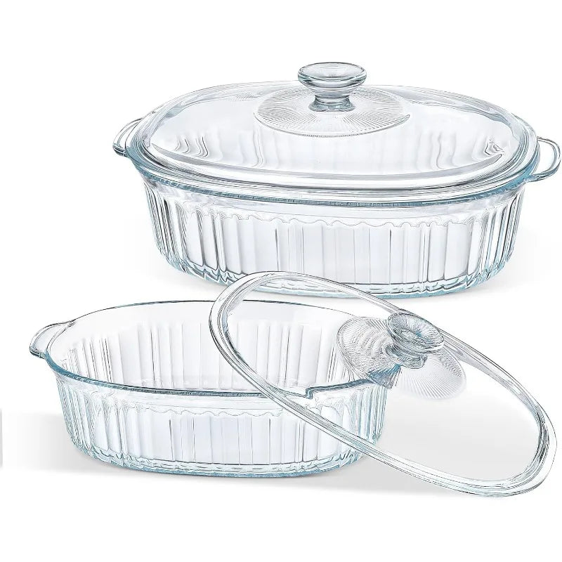 4-teilige Glas-Auflaufform, Set mit 2 Auflaufformen mit Glasdeckeln, 1,9 Qt und 3 Qt
