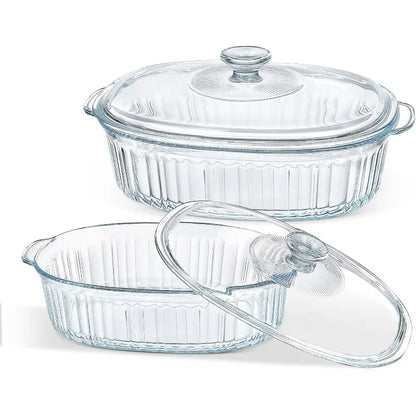 4-teilige Glas-Auflaufform, Set mit 2 Auflaufformen mit Glasdeckeln, 1,9 Qt und 3 Qt