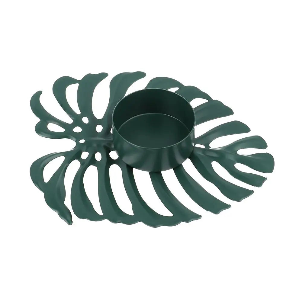 Frendorf | LumiLeaf Monstera Kerzenhalter aus Eisen | Gold & Grün | Tropisches Design | Wohn- und Tischdeko