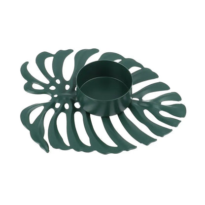 Frendorf | LumiLeaf Monstera Kerzenhalter aus Eisen | Gold & Grün | Tropisches Design | Wohn- und Tischdeko