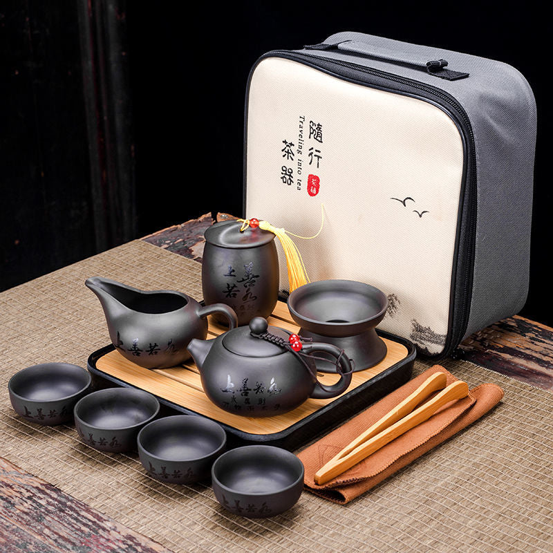 9-teiliges Set Teawere Retro Designer Cool Lila Sand Keramikk Teekannen Set Reise Kong Fu Teeset Porzellan Lila Sand Topf Teesieb
