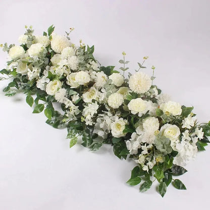 Frendorf | 100 cm Luxus Weiße Rose Künstliche Blumenreihe – Hochzeits Tischdekorationen, Hintergrund, Wandbogen, Partybühne Florale Dekoration