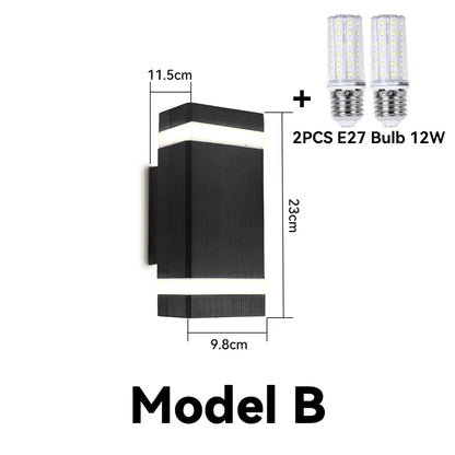 Frendorf | Außenwandleuchte – Moderne wasserdichte Auf- und Abwärts-LED-Lampe mit 2PCS E27-Glühbirnen für Garten, Veranda, Balkon und Außenwände (110V–220V, IP65 klassifiziert)