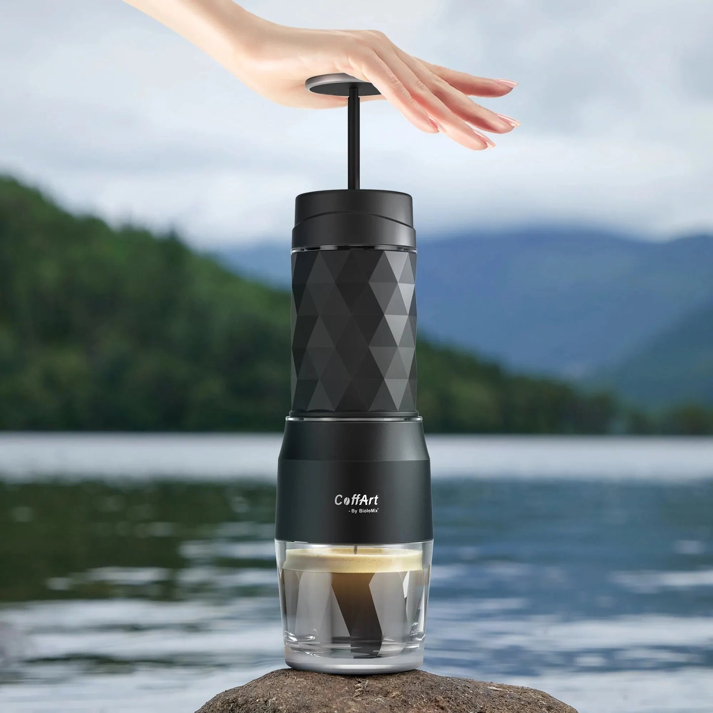 Tragbare Kaffeemaschine Espressomaschine Handpresse Kapsel gemahlener Kaffeebrüher tragbar für Reisen und Picknick, BioloMix