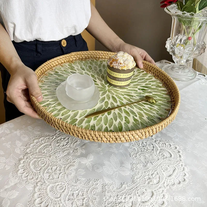 Lotusblatt Rattan & Muschel Obstkorb Tablett