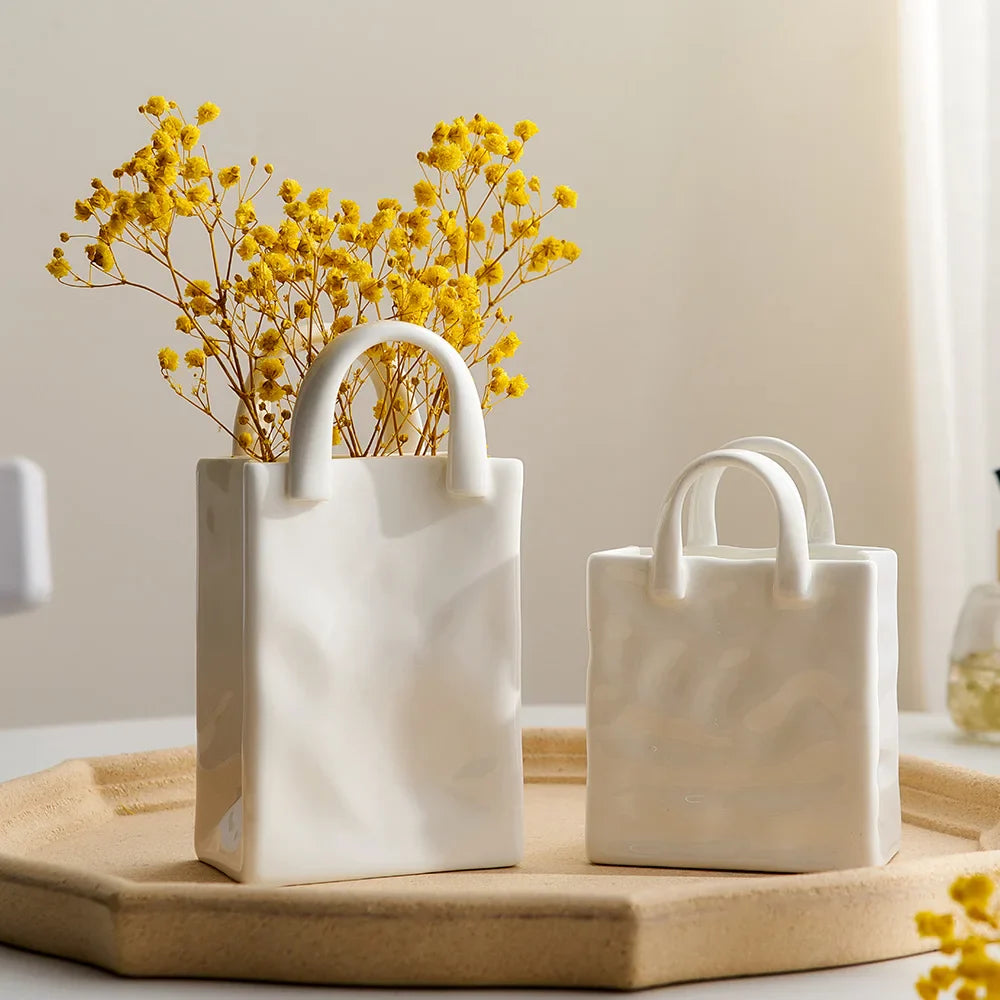 Nordic Dekorative Vase Handtasche Keramik Vase Dekoration Zuhause Blumen für Dekor Tischdekoration Zubehör Raumdekoration Vase Geschenk