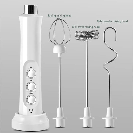 3 In 1 Elektrischer Milchaufschäumer Wiederaufladbarer Milchschäumer Handheld Schäumgerät Hohe Geschwindigkeiten Milchaufschäumer Getränkemixer Kaffee