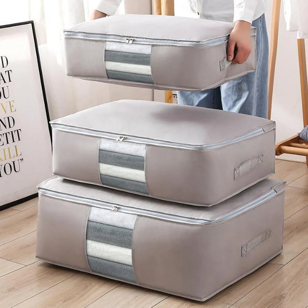 Frendorf | SoftStow Aufbewahrungstasche | Faltbar & Staubgeschützt | Für Kleidung & Decken | Vliesstoff Grau