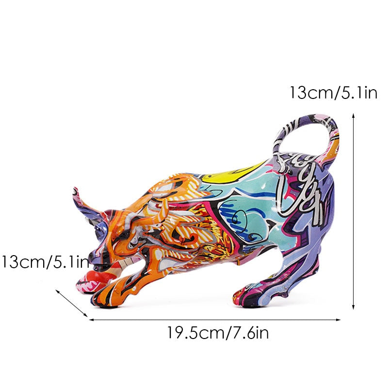 Graffiti-Malerei Harz Bull Figuren Home Wohnzimmer Schlafzimmer Büro Desktop Feng Shui Ornamente Sammlung Statuen