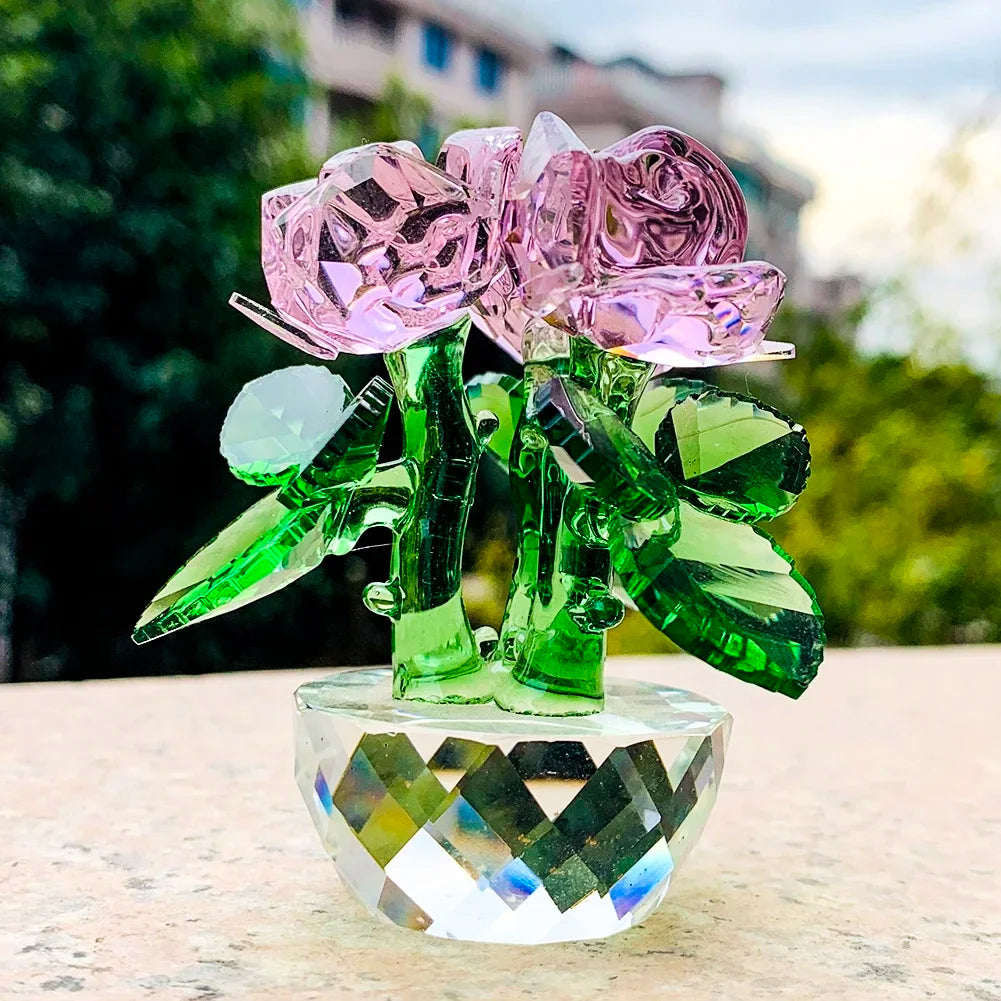 Blätter Kristall Rosa Rose Blume Facettiertes Prisma Glas Sonnenscheinfänger Ornament Figuren Miniaturen Hochzeit Kern Wohnkultur Geschenk