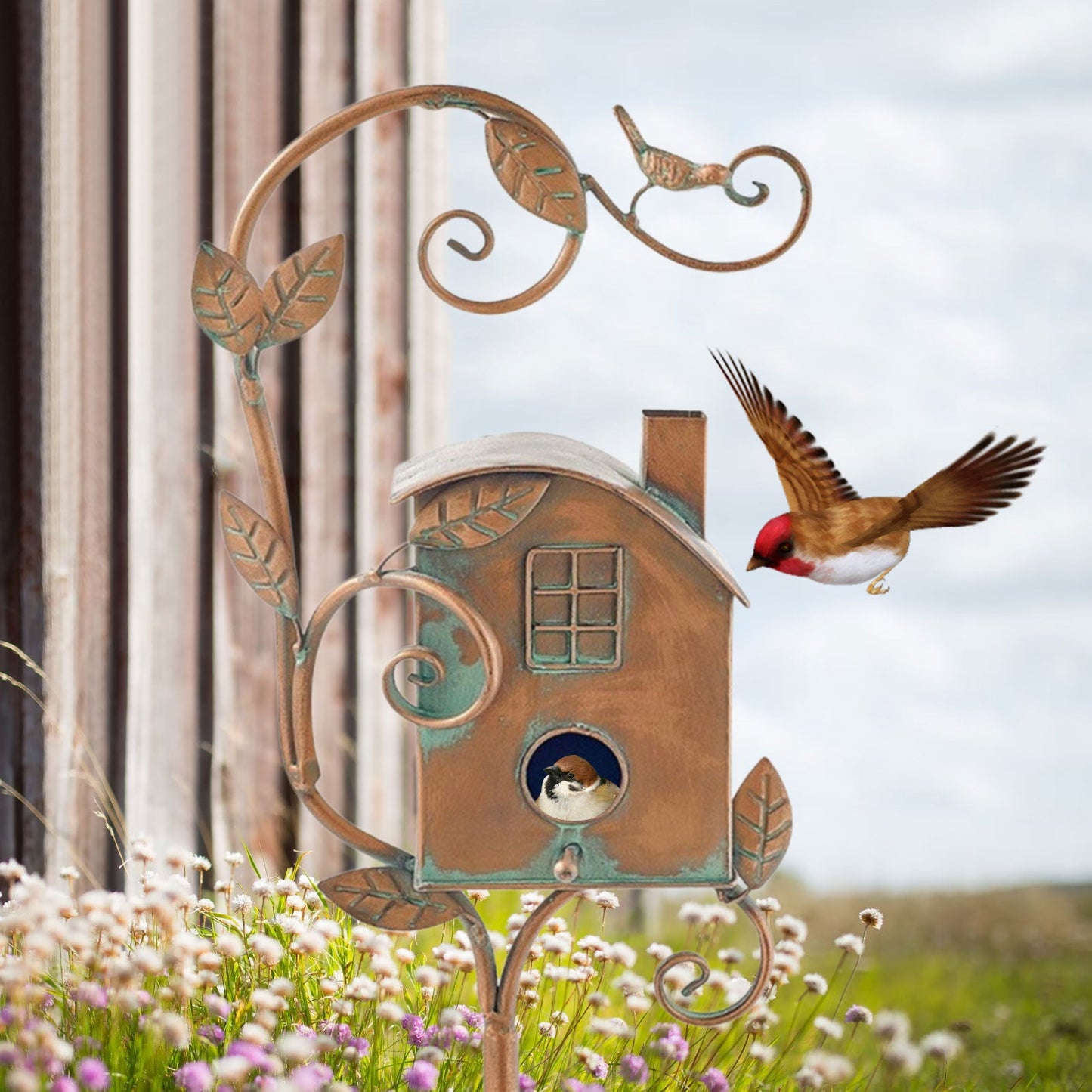 Metallkunst Vogelhaus Gartenstecker - Talart