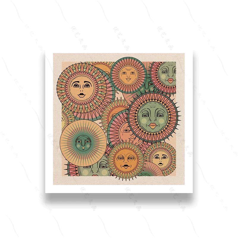 Bohemian Sonnen Gesichter Leinwand Malerei Abstrakt Vintage Wandbilder Retro Glückliches Zitat Quadrat Druck Poster Wohnzimmer Wohnkultur